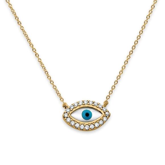14K Solid Gold Adjustable Evil Eye Necklace - Perfect Gift - Evil Eye Defender - - Picture 1 of 5